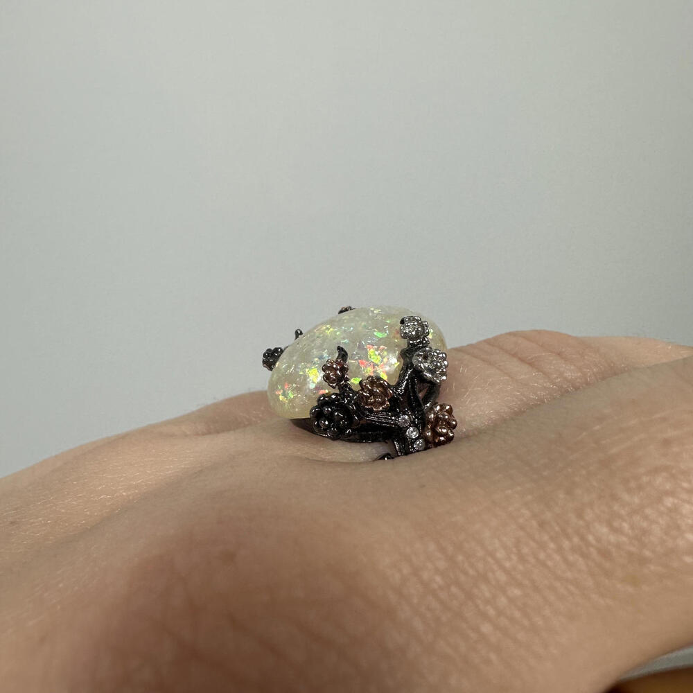 Simulated Fire Opal Black Plated Tree Branch Ring - image 2